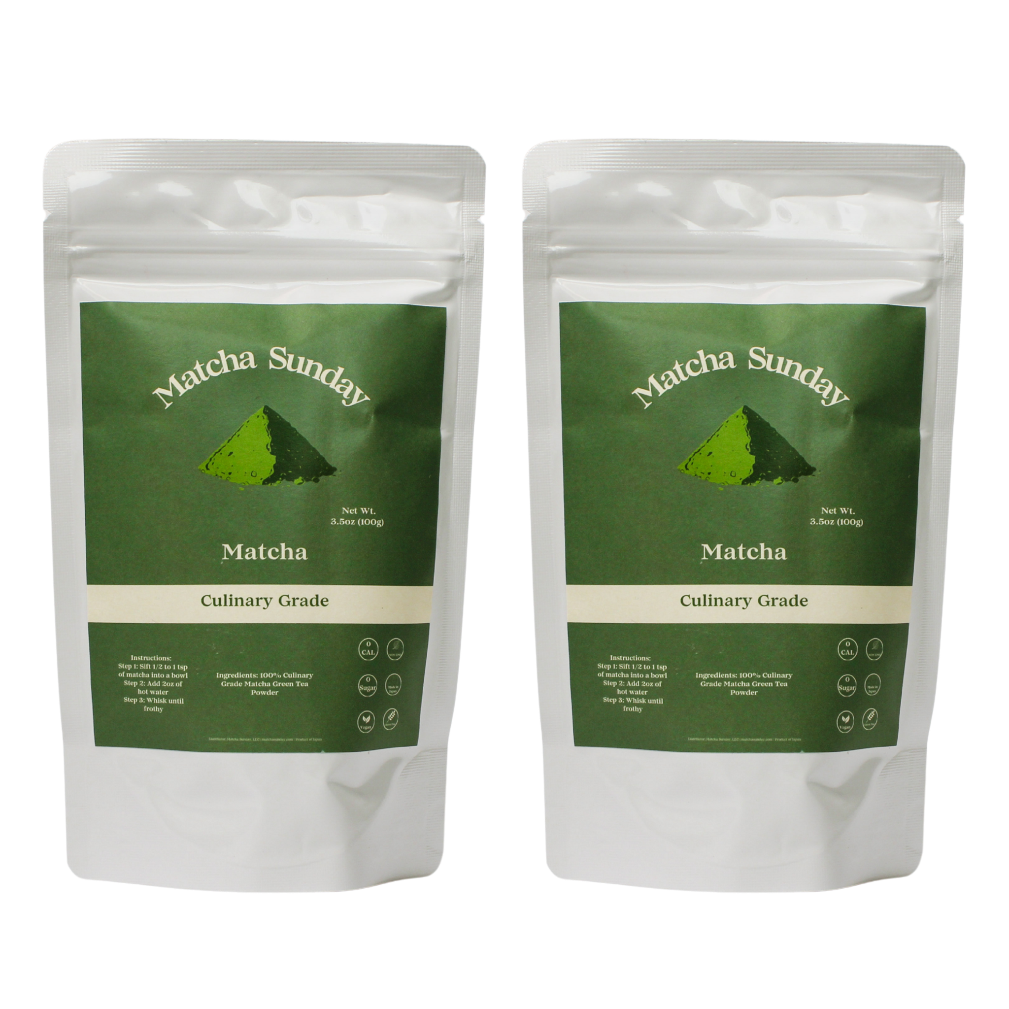 Two Matcha Sunday culinary grade matcha 100g pouches, the two pack