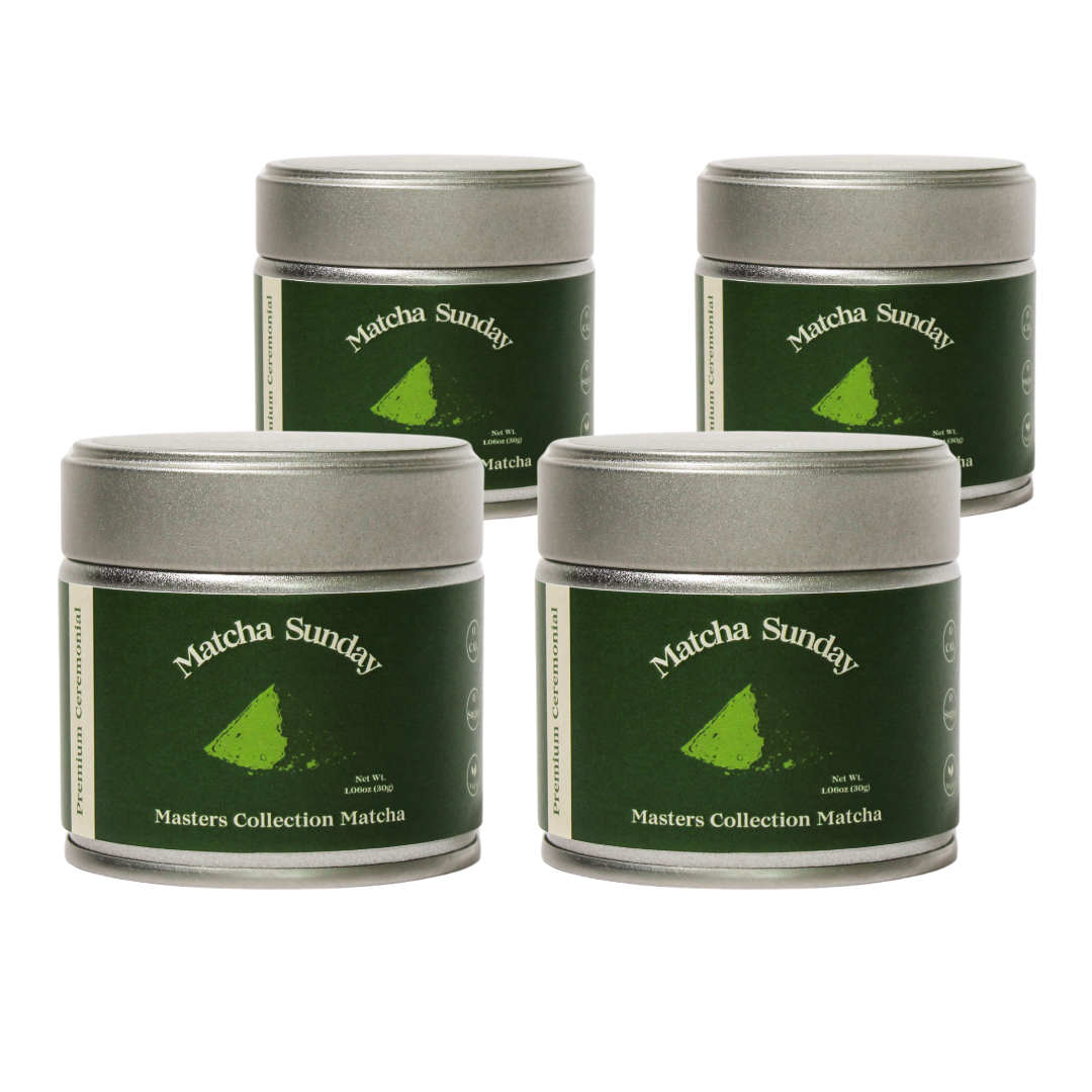 Four Matcha Sunday Masters Collection ceremonial matcha tins, the 30g four pack