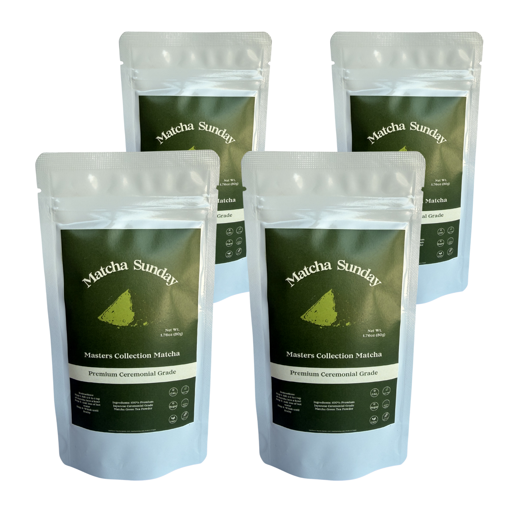 Four Matcha Sunday Masters Collection ceremonial matcha 50g pouches, the four pack