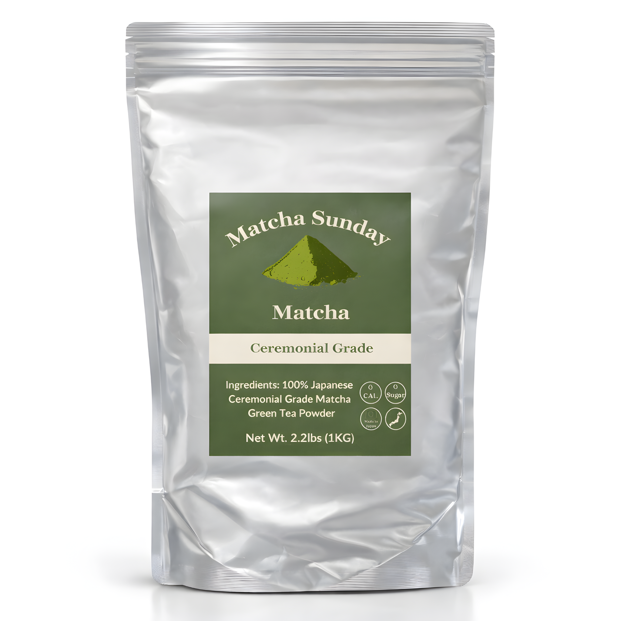 Matcha Sunday ceremonial grade matcha 1kg bulk pouch, 100% Japanese matcha for wholesale