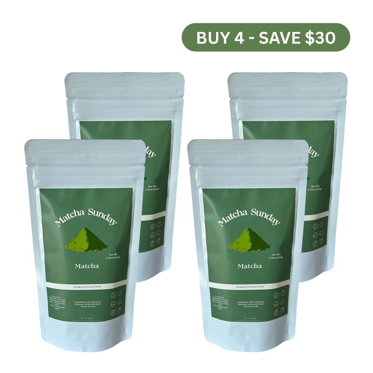 Ceremonial Grade Matcha 50g, Pack of 4 | Matcha Sunday