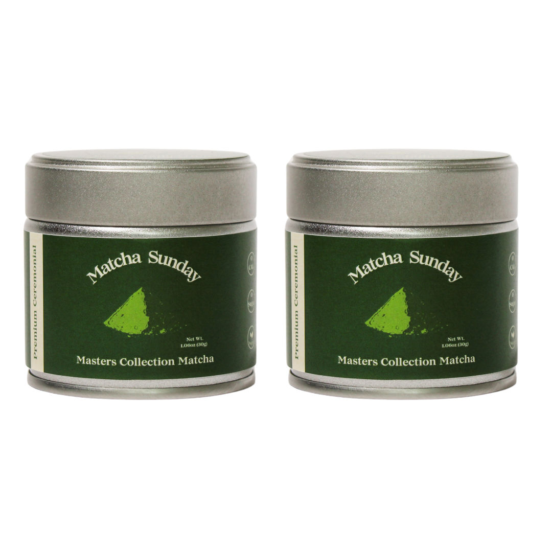 Two Matcha Sunday Masters Collection ceremonial matcha tins, the 30g two pack
