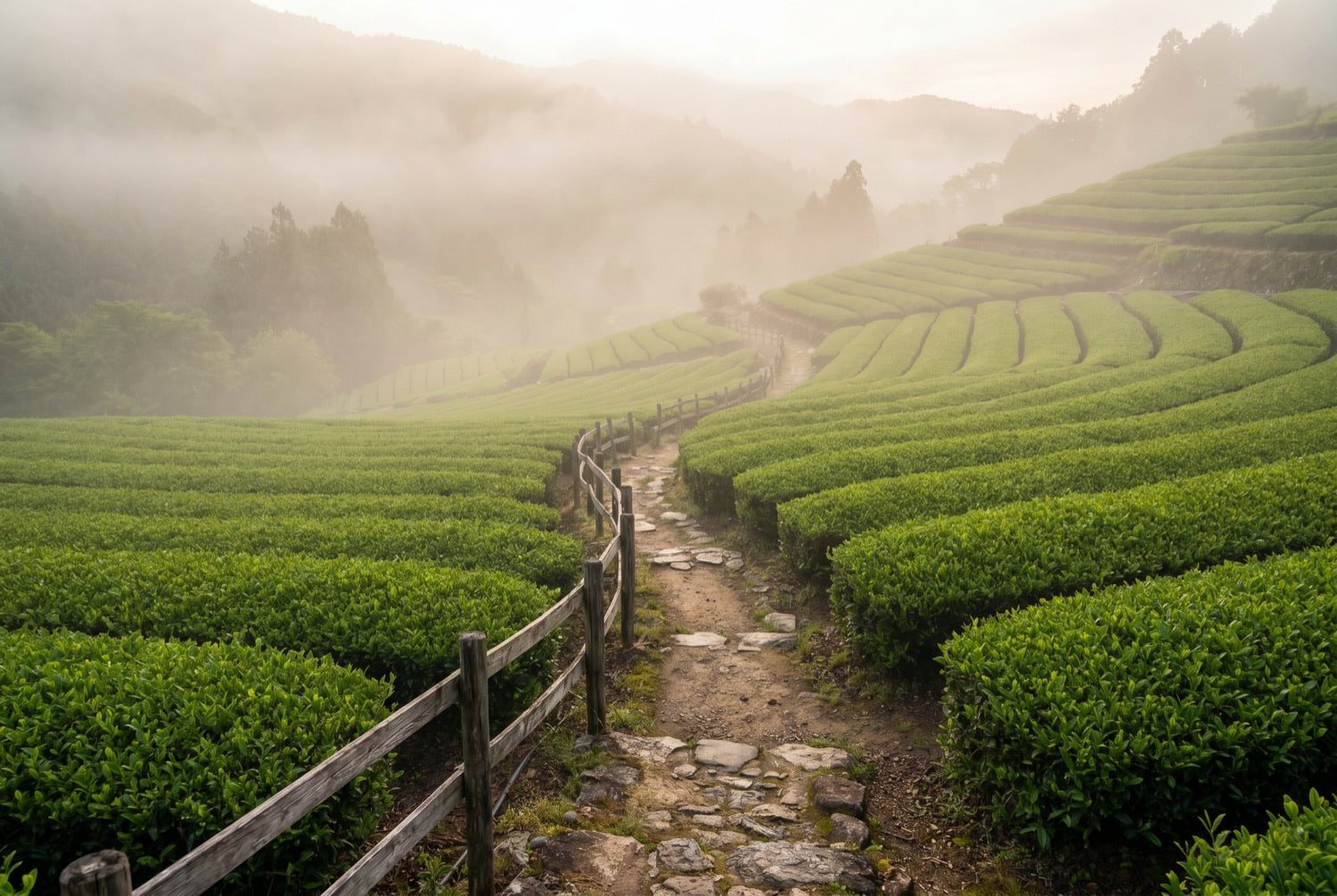 Misty from Japan tea field at our family farm in Shizuoka